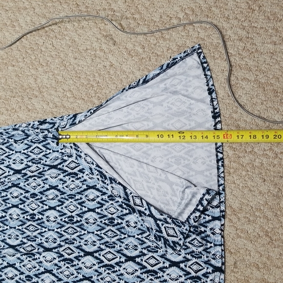 $5☃️Terra & Sky OX 14W Geometeric Blue,White,  Navy Maxi Skirt Slit Sides - Picture 5 of 6